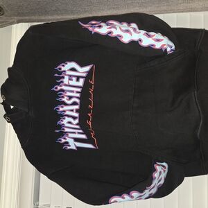 Thrasher Black Hoodie with Flame Design
